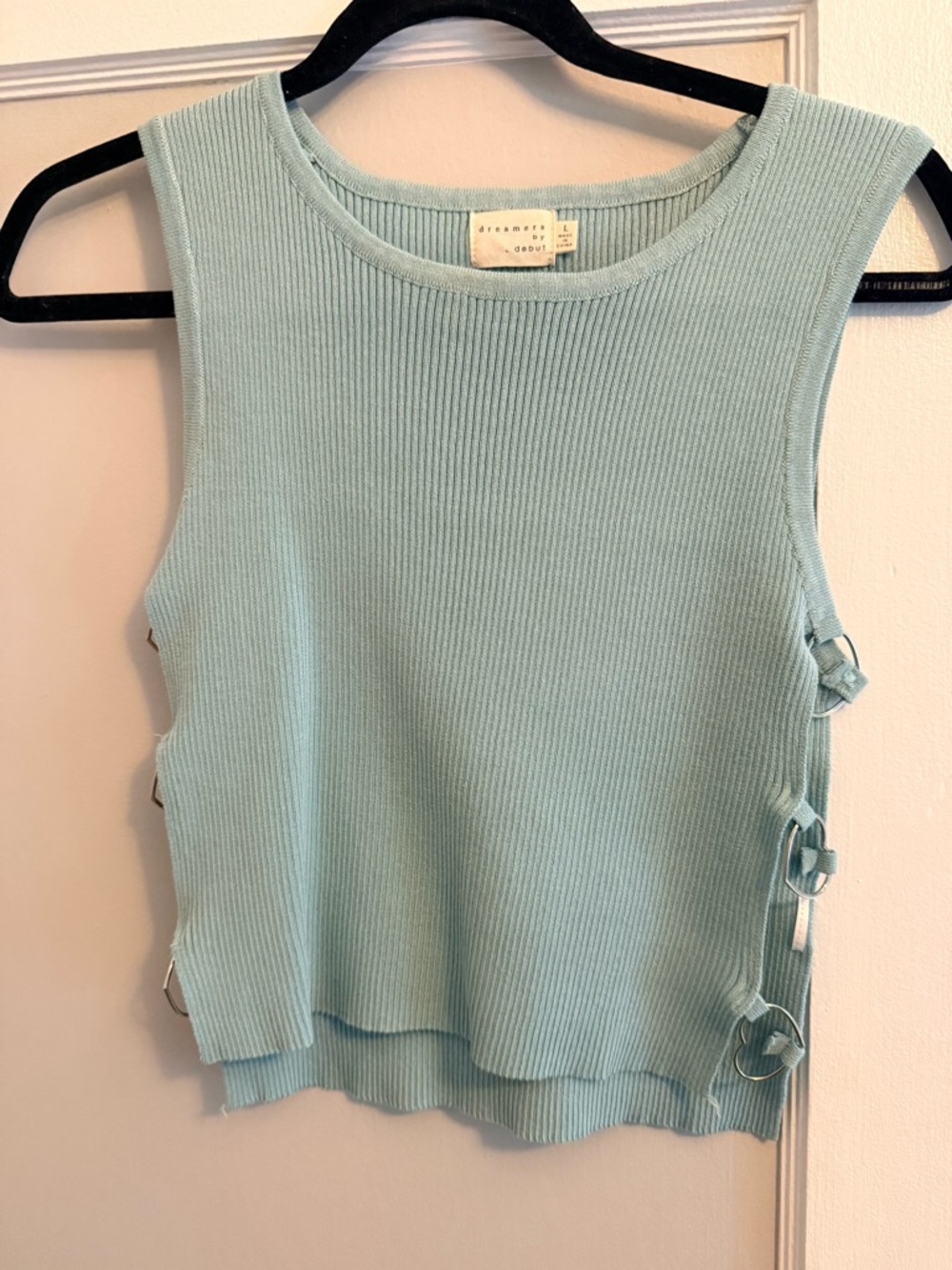 Side-Tie Ribbed Tank in Mint by Dreamers & Lovers